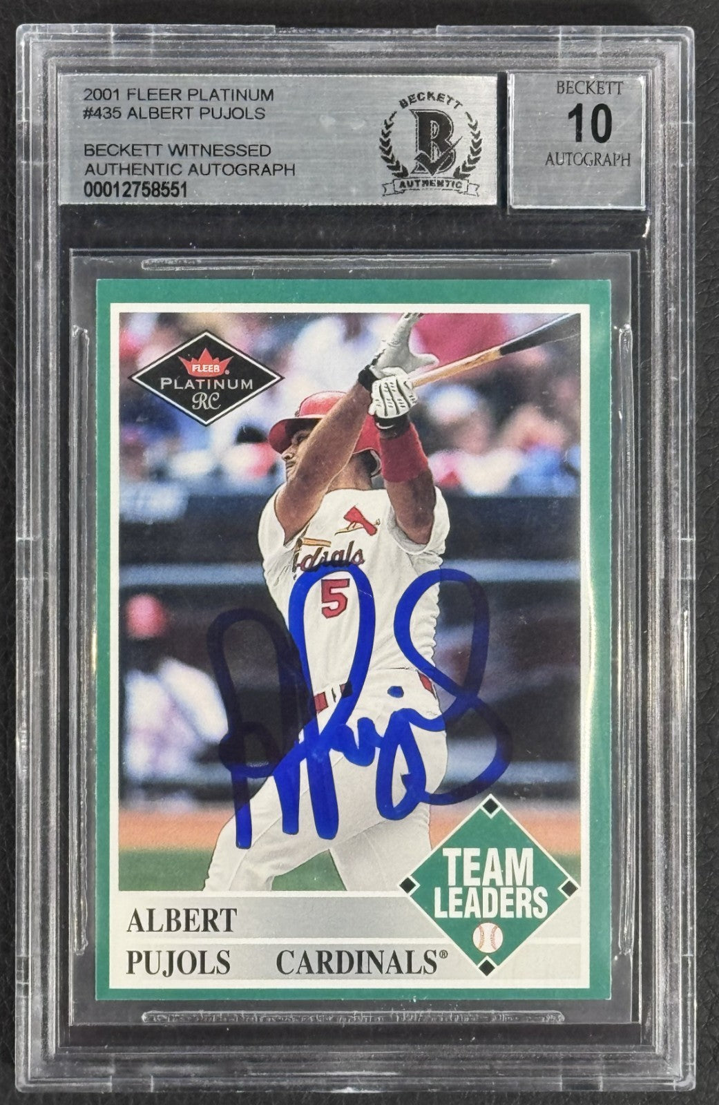 2001 Fleer Platinum Albert Pujols #435 Signed Bas 10 Mint Auto HOF Beckett