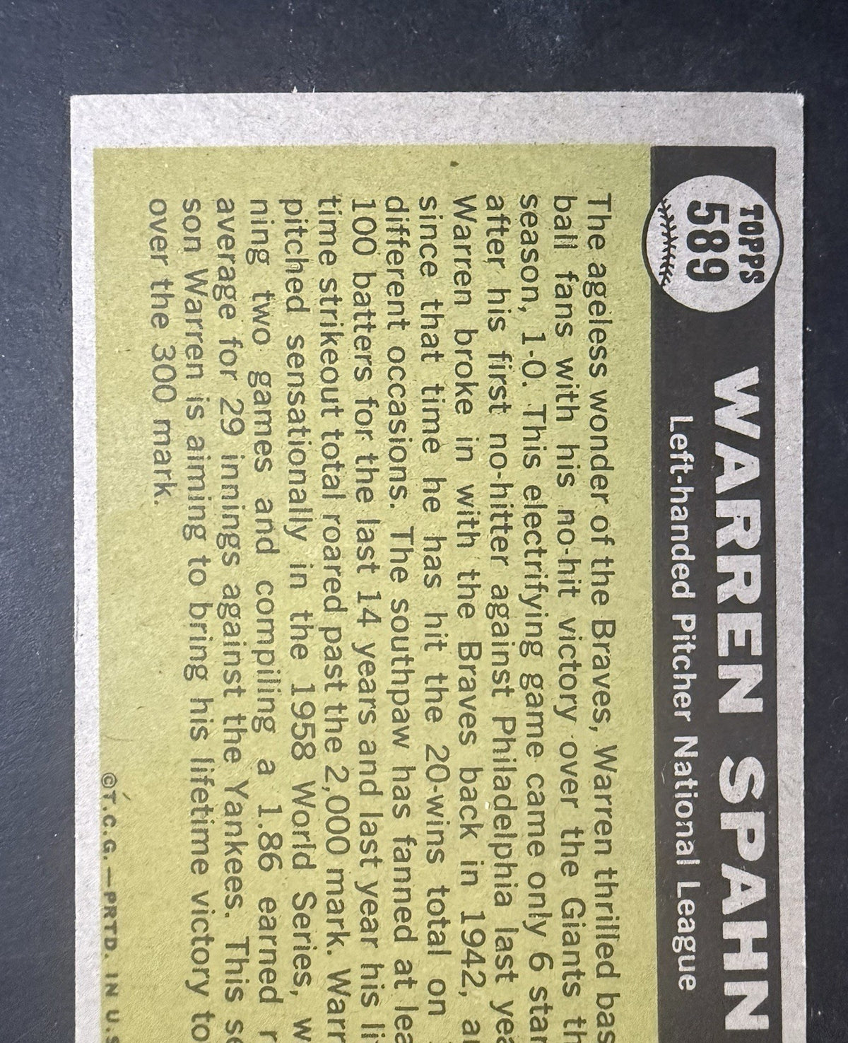 Topps 1961 Topps #589 Warren Spahn High # All-Star Milwaukee Braves Card HOF