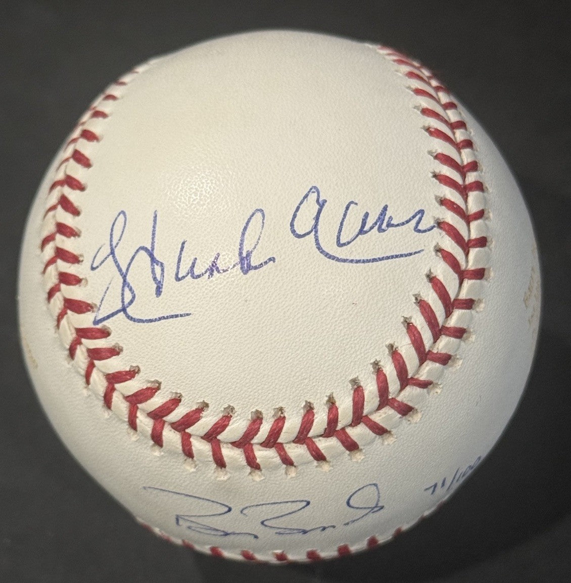 Hank Aaron & Barry Bonds Signed Official Stat HR Baseball /100 MLB Steiner Holo