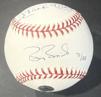 Hank Aaron & Barry Bonds Signed Official Stat HR Baseball /100 MLB Steiner Holo