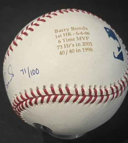 Hank Aaron & Barry Bonds Signed Official Stat HR Baseball /100 MLB Steiner Holo