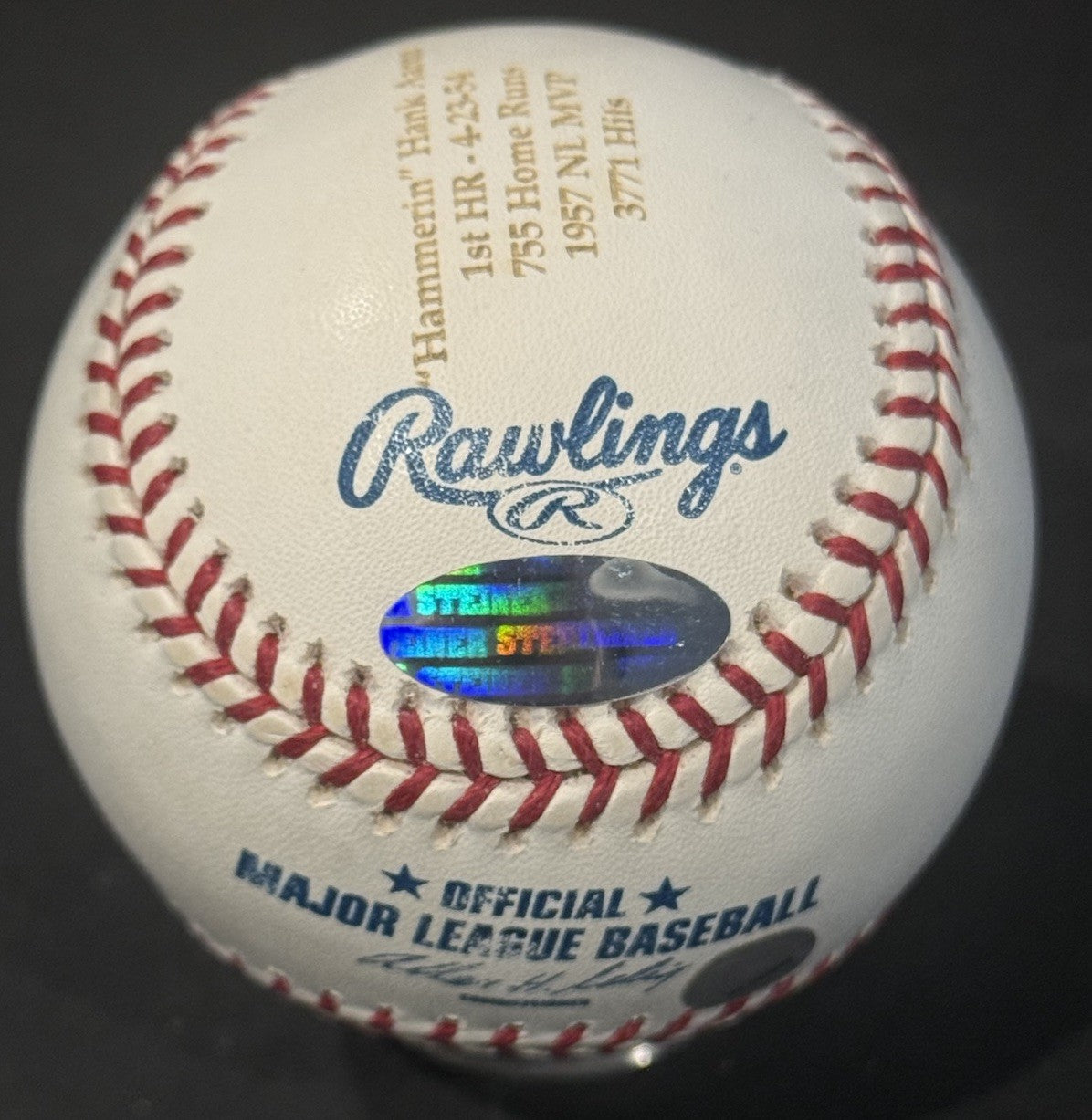 Hank Aaron & Barry Bonds Signed Official Stat HR Baseball /100 MLB Steiner Holo