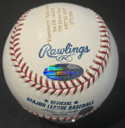 Hank Aaron & Barry Bonds Signed Official Stat HR Baseball /100 MLB Steiner Holo