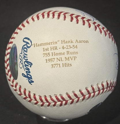 Hank Aaron & Barry Bonds Signed Official Stat HR Baseball /100 MLB Steiner Holo