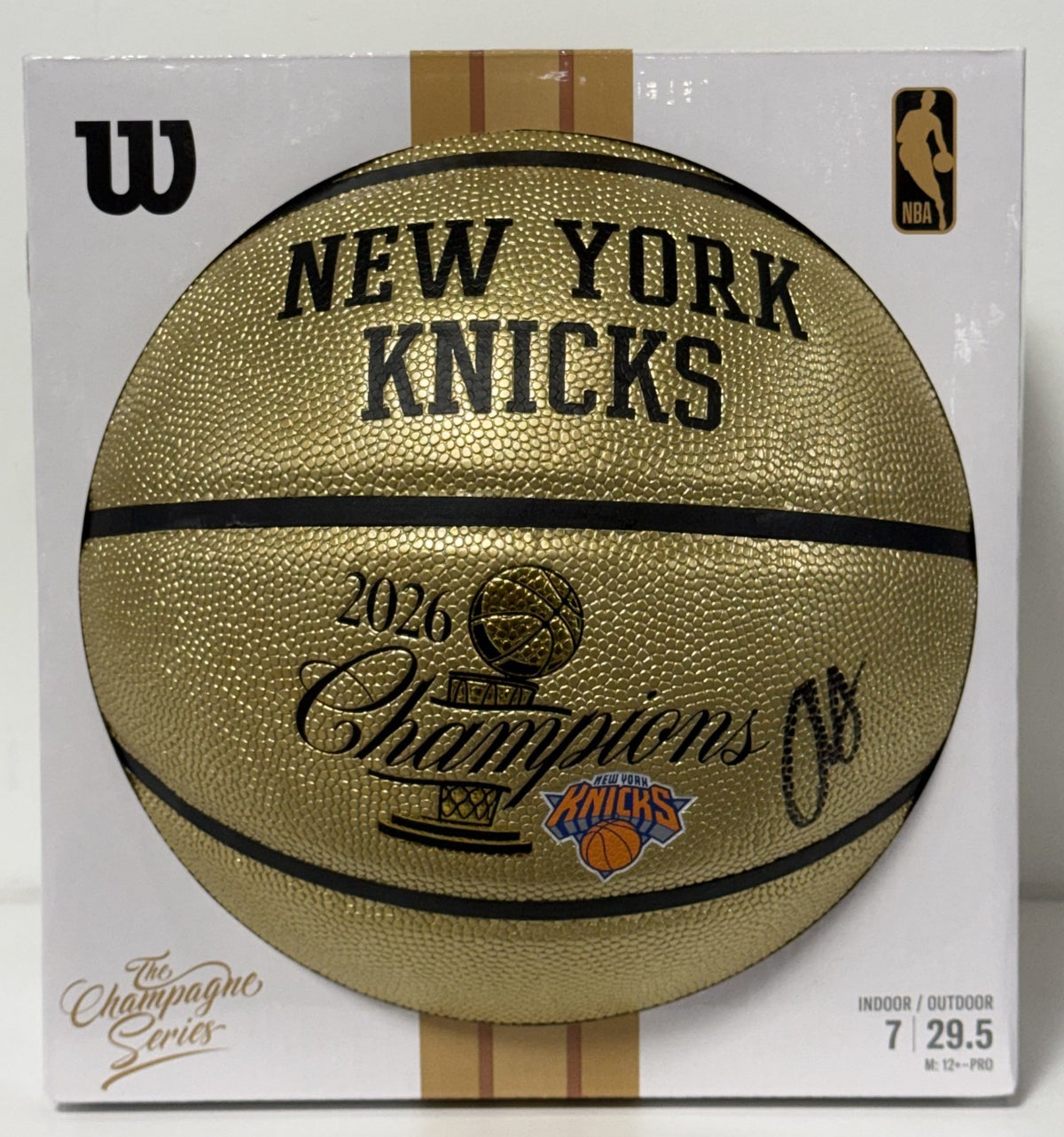 OG Anunoby Knicks Signed Wilson 2026 NBA Champions Gold Basketball Auto Fanatics
