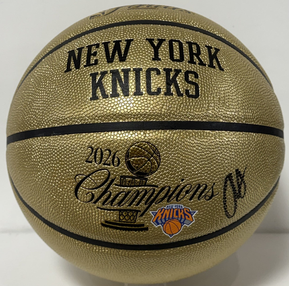 OG Anunoby Knicks Signed Wilson 2026 NBA Champions Gold Basketball Auto Fanatics