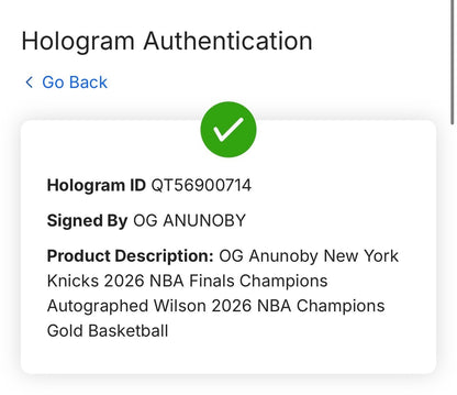 OG Anunoby Knicks Signed Wilson 2026 NBA Champions Gold Basketball Auto Fanatics