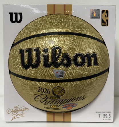 OG Anunoby Knicks Signed Wilson 2026 NBA Champions Gold Basketball Auto Fanatics