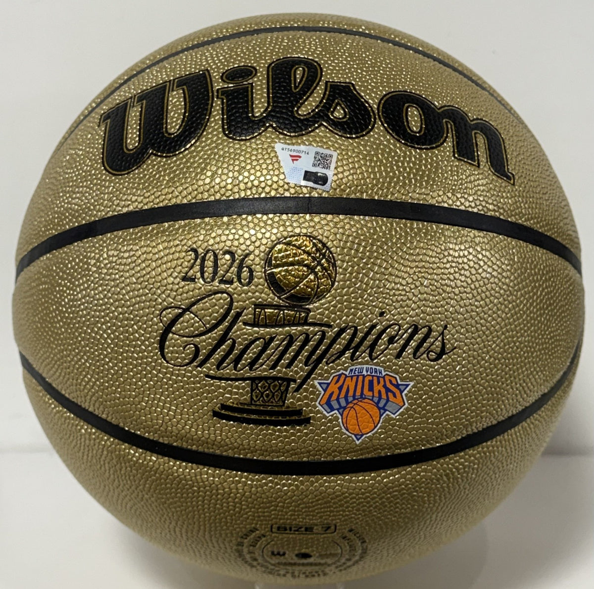 OG Anunoby Knicks Signed Wilson 2026 NBA Champions Gold Basketball Auto Fanatics