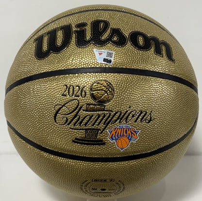 OG Anunoby Knicks Signed Wilson 2026 NBA Champions Gold Basketball Auto Fanatics