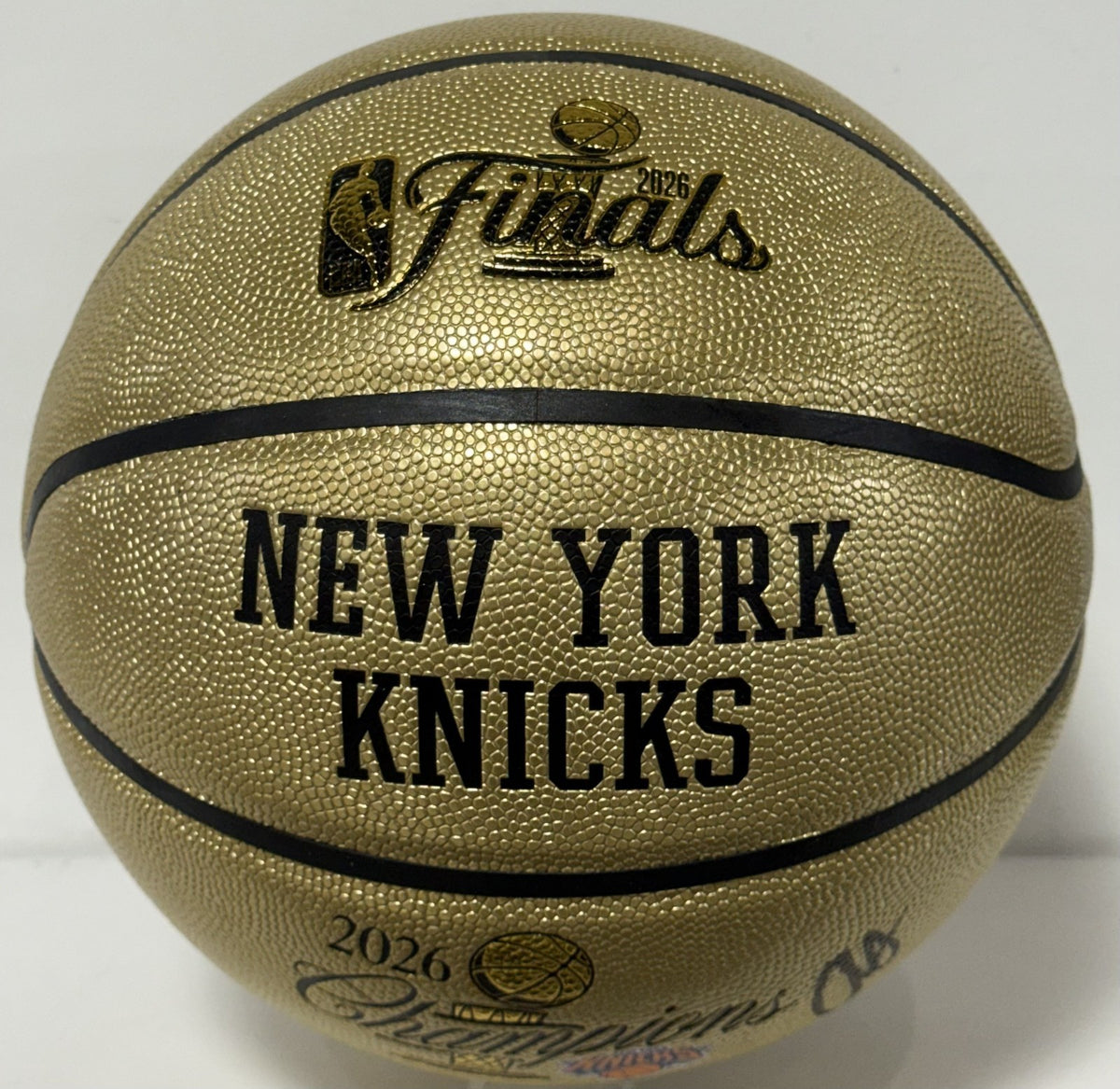 OG Anunoby Knicks Signed Wilson 2026 NBA Champions Gold Basketball Auto Fanatics