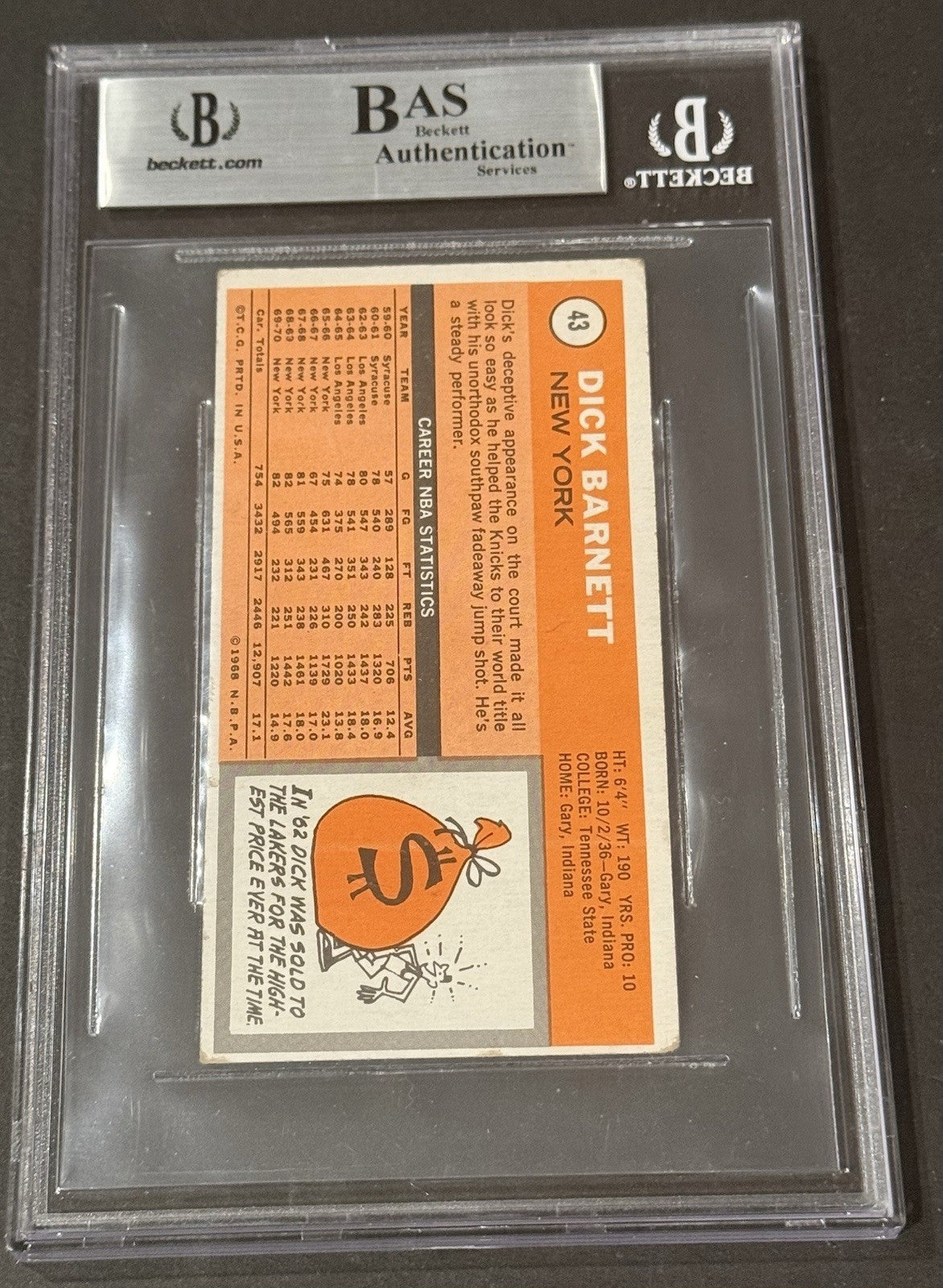 Dick Barnett 1970-71 TOPPS Card #43 Signed Hof #12 Mint Auto Bas Coa Beckett