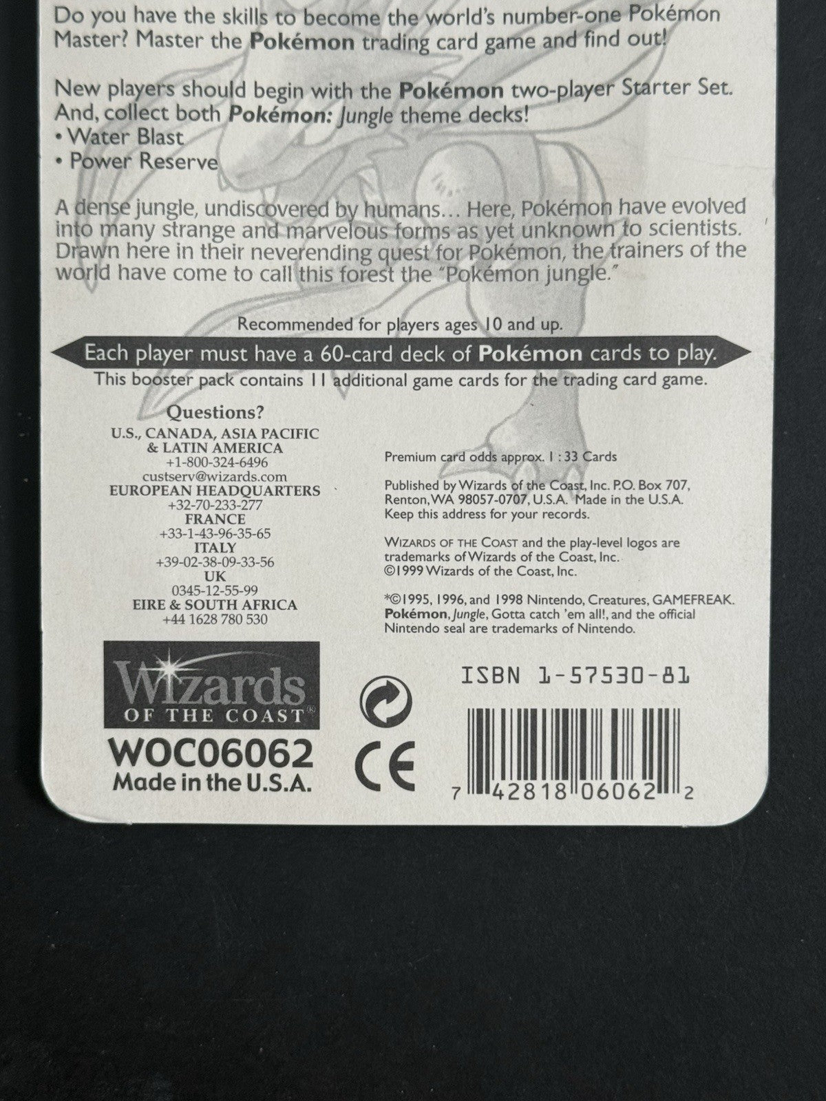 Wizards of the Coast Pokémon Jungle Blister Booster Pack Sealed 34.59 Weight MT