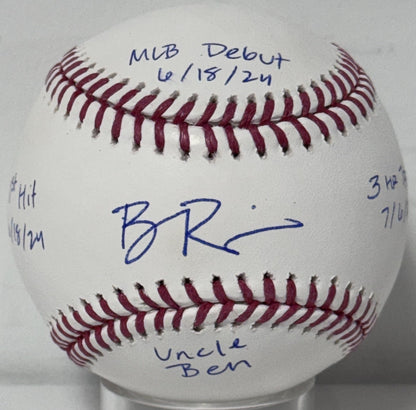 Ben Rice Signed Baseball 4 Stat Auto CX COA MLB Debut 1st Hit Uncle Ben Yankees