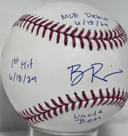 Ben Rice Signed Baseball 4 Stat Auto CX COA MLB Debut 1st Hit Uncle Ben Yankees