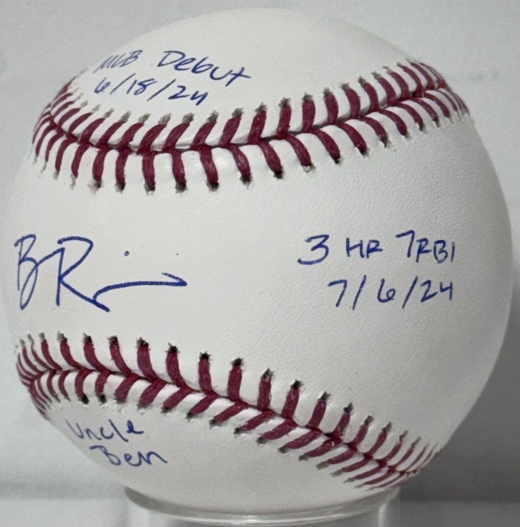 Ben Rice Signed Baseball 4 Stat Auto CX COA MLB Debut 1st Hit Uncle Ben Yankees