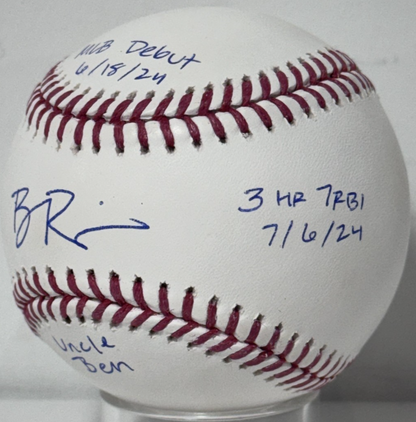 Ben Rice Signed Baseball 4 Stat Auto CX COA MLB Debut 1st Hit Uncle Ben Yankees
