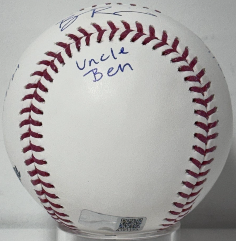 Ben Rice Signed Baseball 4 Stat Auto CX COA MLB Debut 1st Hit Uncle Ben Yankees