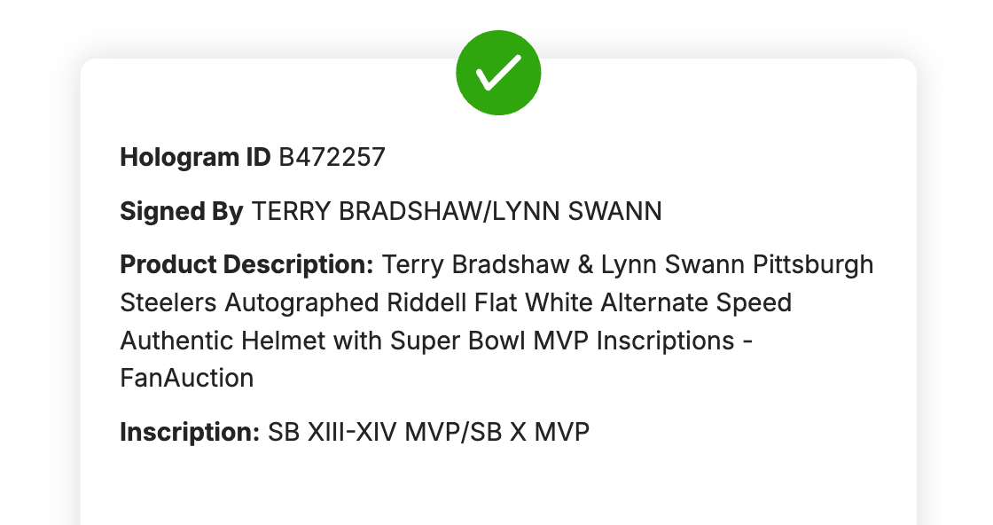 Terry Bradshaw Lynn Swann Signed Steelers Auth Helmet SB MVP Auto Fanatics COA.