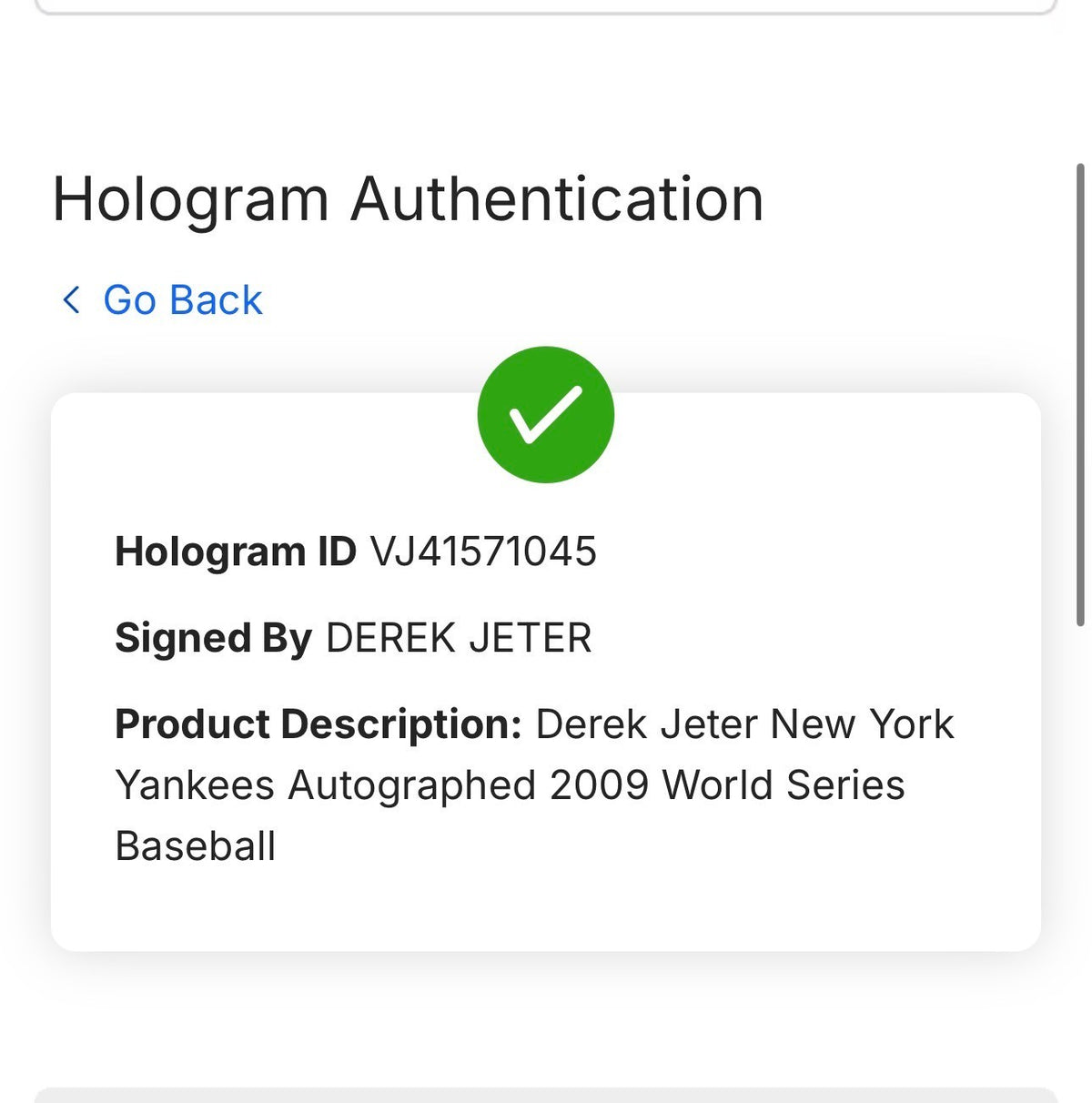 Derek Jeter Signed Official 2009 World Series Baseball Auto Fanatics MLB COA NYY