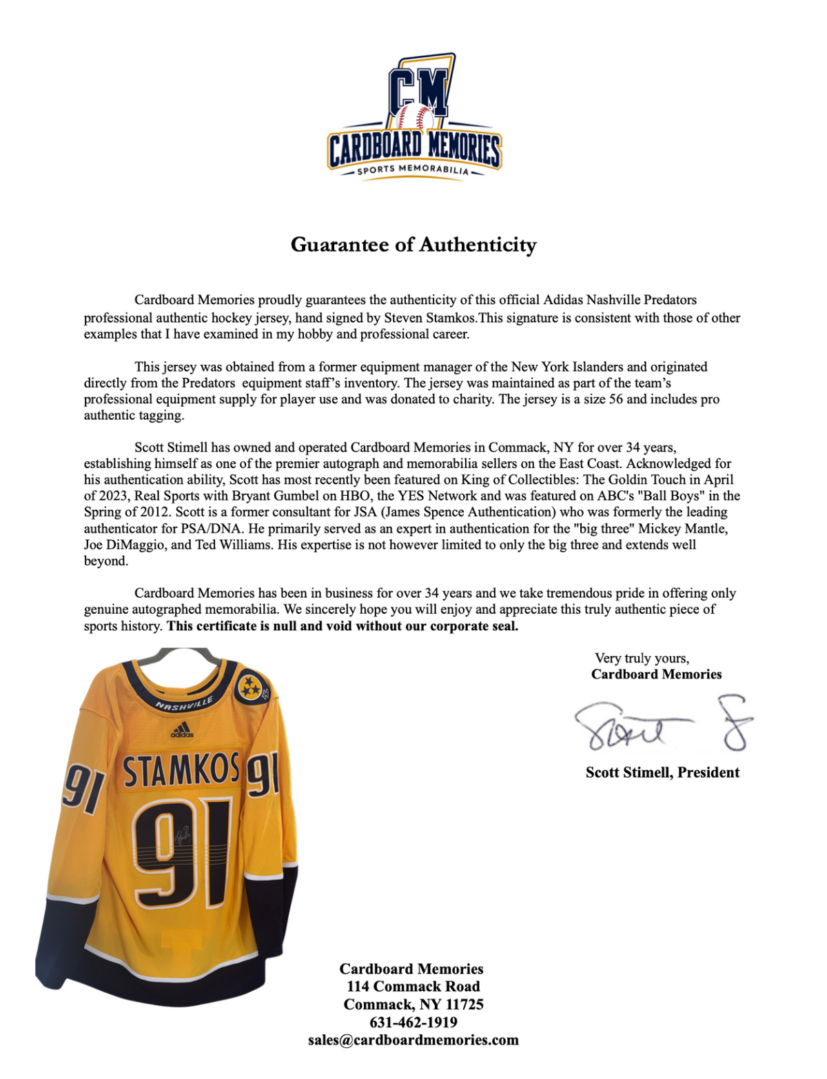 Steven Stamkos Signed Nashville Predators Authentic Adidas Jersey Auto COA