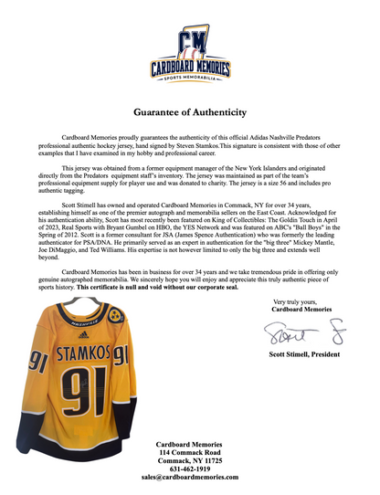 Steven Stamkos Signed Nashville Predators Authentic Adidas Jersey Auto COA