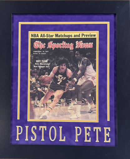 Pete Maravich Signed Sporting News Paper Framed Pistol Pete Auto PSA Jazz HOF