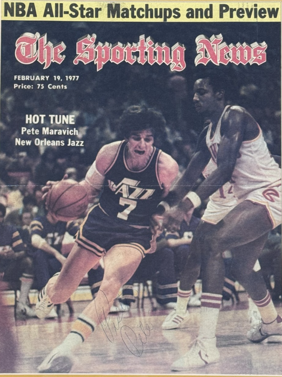 Pete Maravich Signed Sporting News Paper Framed Pistol Pete Auto PSA Jazz HOF
