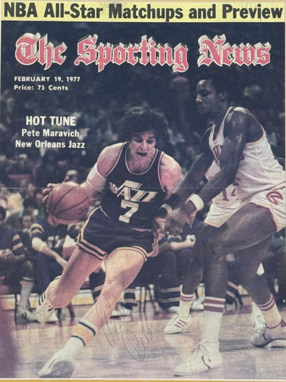 Pete Maravich Signed Sporting News Paper Framed Pistol Pete Auto PSA Jazz HOF