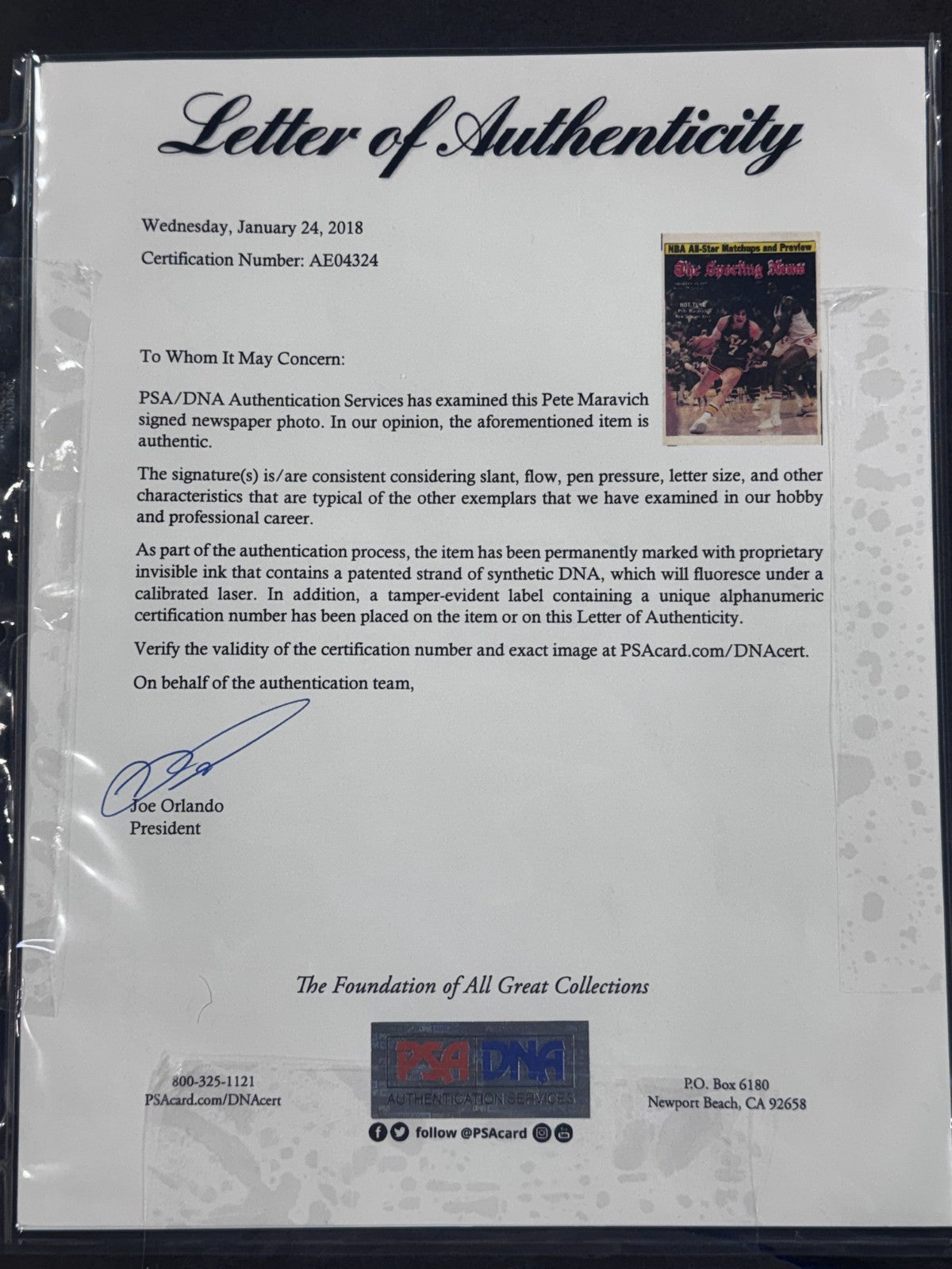 Pete Maravich Signed Sporting News Paper Framed Pistol Pete Auto PSA Jazz HOF
