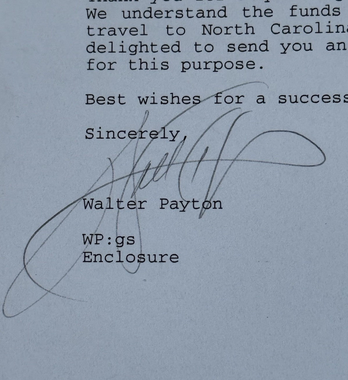 WALTER PAYTON SIGNED 8X10 Official Letter Chicago Bears HOF Auto Psa Loa