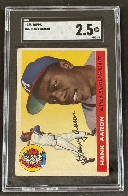1955 Topps #47 Hank Aaron SGC 2.5 Nicer Well Centered 2nd year Card
