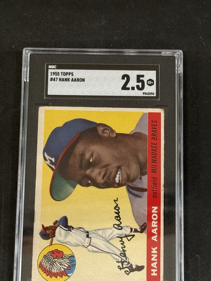 1955 Topps #47 Hank Aaron SGC 2.5 Nicer Well Centered 2nd year Card