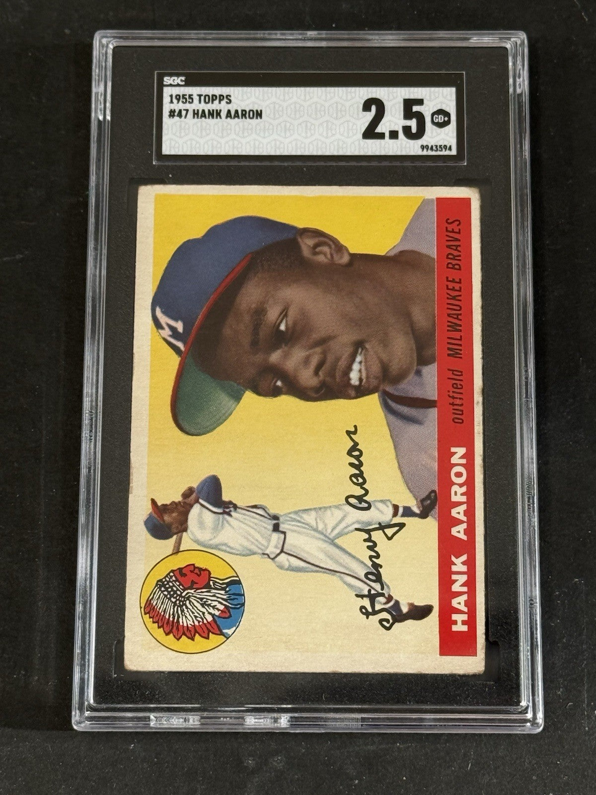 1955 Topps #47 Hank Aaron SGC 2.5 Nicer Well Centered 2nd year Card