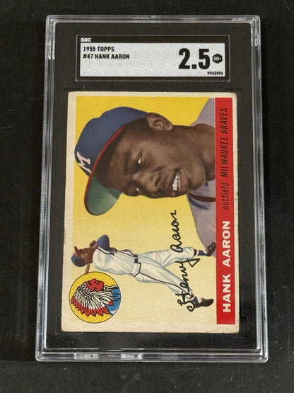 1955 Topps #47 Hank Aaron SGC 2.5 Nicer Well Centered 2nd year Card