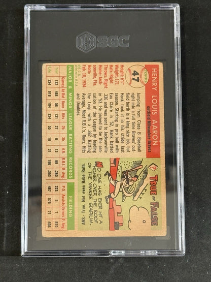 1955 Topps #47 Hank Aaron SGC 2.5 Nicer Well Centered 2nd year Card