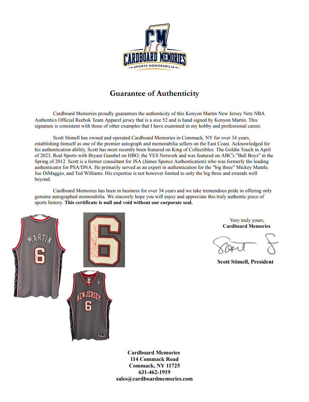 Kenyon Martin Signed NBA Authentic Reebok Basketball Jersey 52 NJ Nets Auto COA