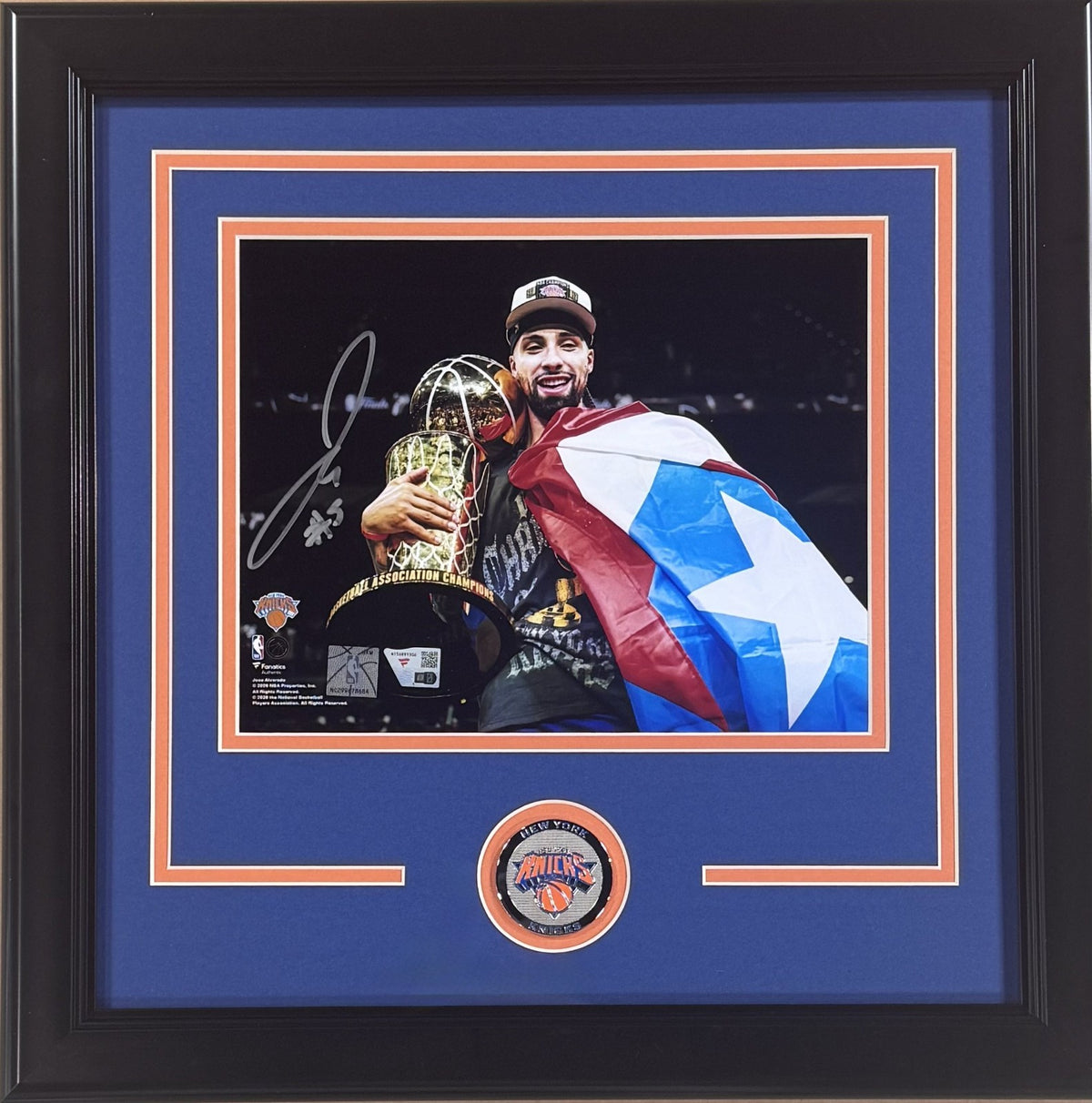 Jose Alvarado Signed NY Knicks 2026 Finals Champ Photo Framed Auto Fanatics COA