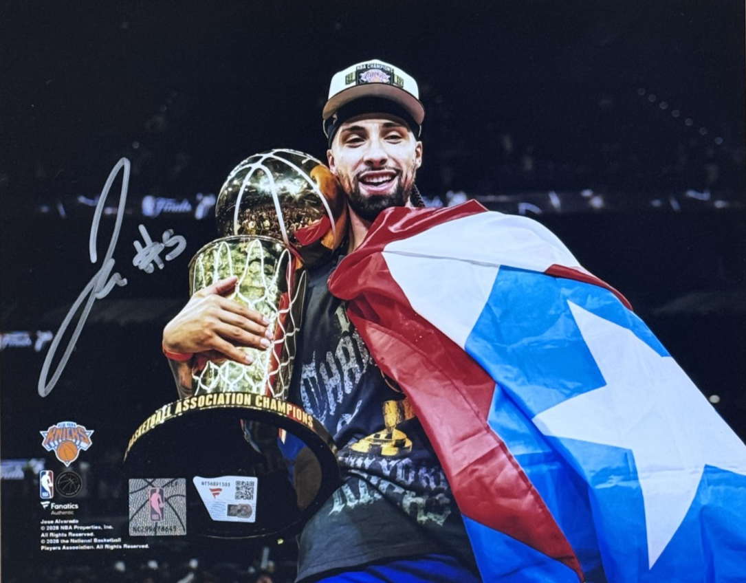 Jose Alvarado Signed NY Knicks 2026 Finals Champ Photo Framed Auto Fanatics COA