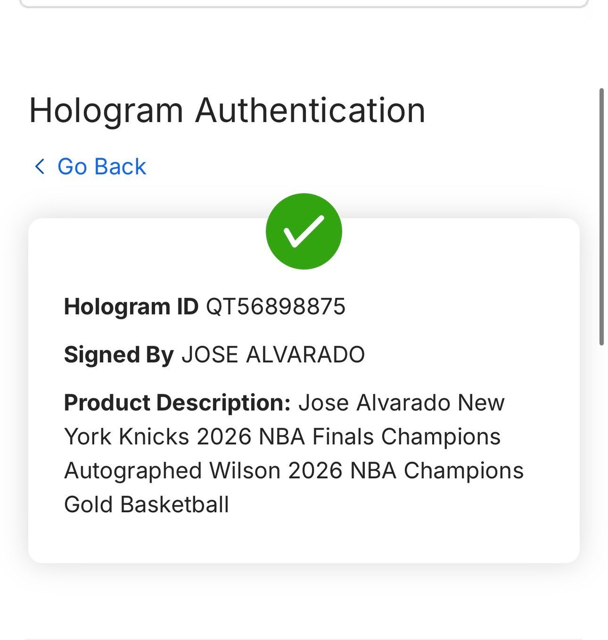 Jose Alvarado Knicks #5 Signed 2026 NBA Champions Gold Basketball Auto Fanatics