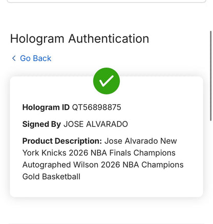 Jose Alvarado Knicks #5 Signed 2026 NBA Champions Gold Basketball Auto Fanatics