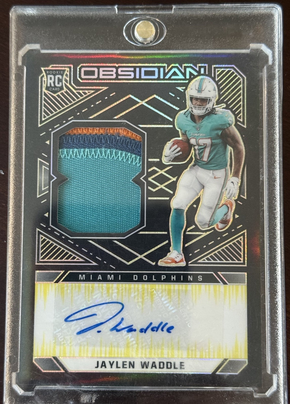 2021 Panini Obsidian Rookie Jersey Auto Jaylen Waddle Electric Etch /25 RPA Mint