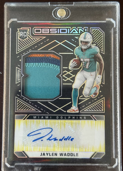 2021 Panini Obsidian Rookie Jersey Auto Jaylen Waddle Electric Etch /25 RPA Mint