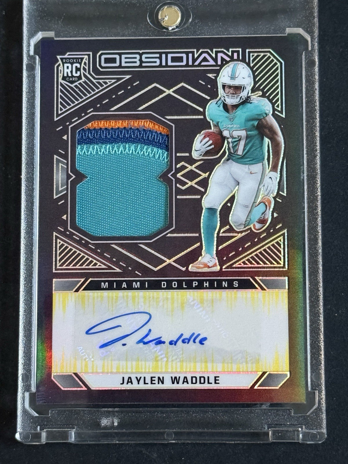 2021 Panini Obsidian Rookie Jersey Auto Jaylen Waddle Electric Etch /25 RPA Mint