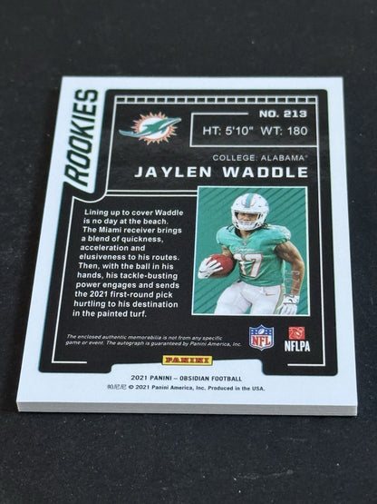 2021 Panini Obsidian Rookie Jersey Auto Jaylen Waddle Electric Etch /25 RPA Mint