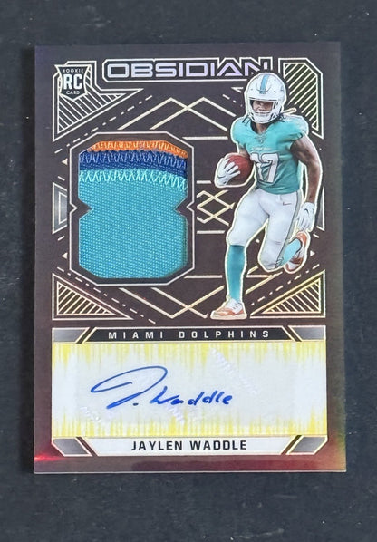 2021 Panini Obsidian Rookie Jersey Auto Jaylen Waddle Electric Etch /25 RPA Mint