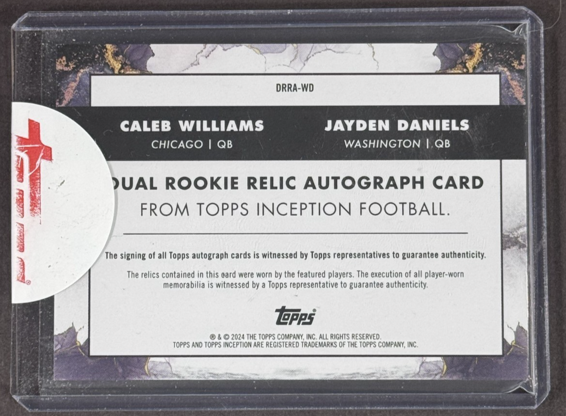2024 Topps Inception Caleb Williams Jayden Daniels Rookie Patch Auto Purple /125
