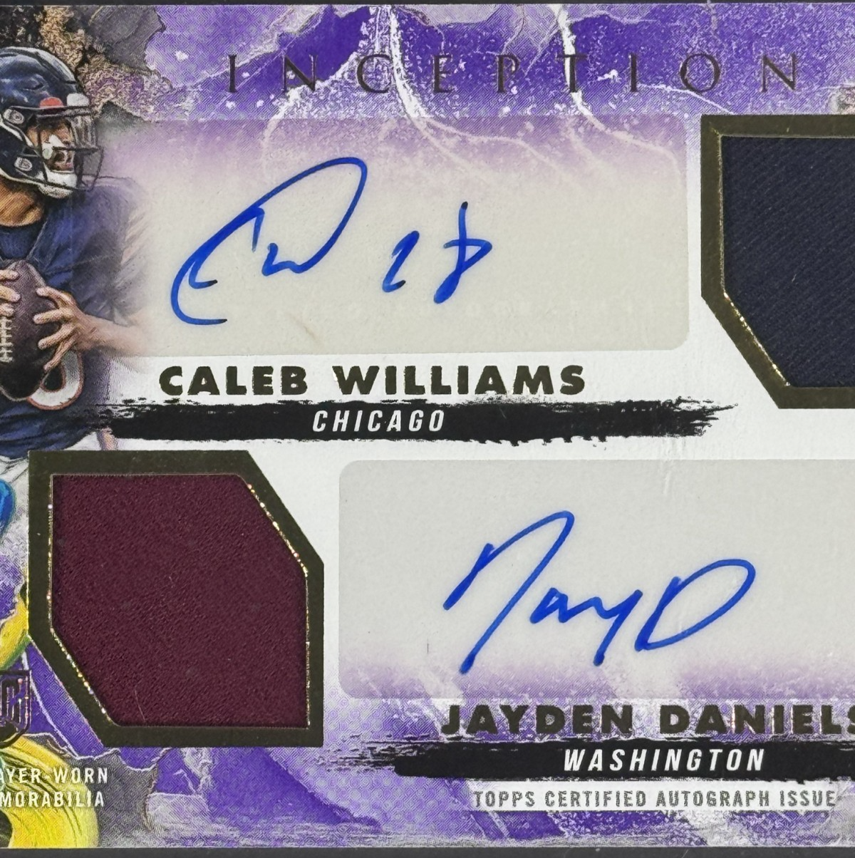 2024 Topps Inception Caleb Williams Jayden Daniels Rookie Patch Auto Purple /125