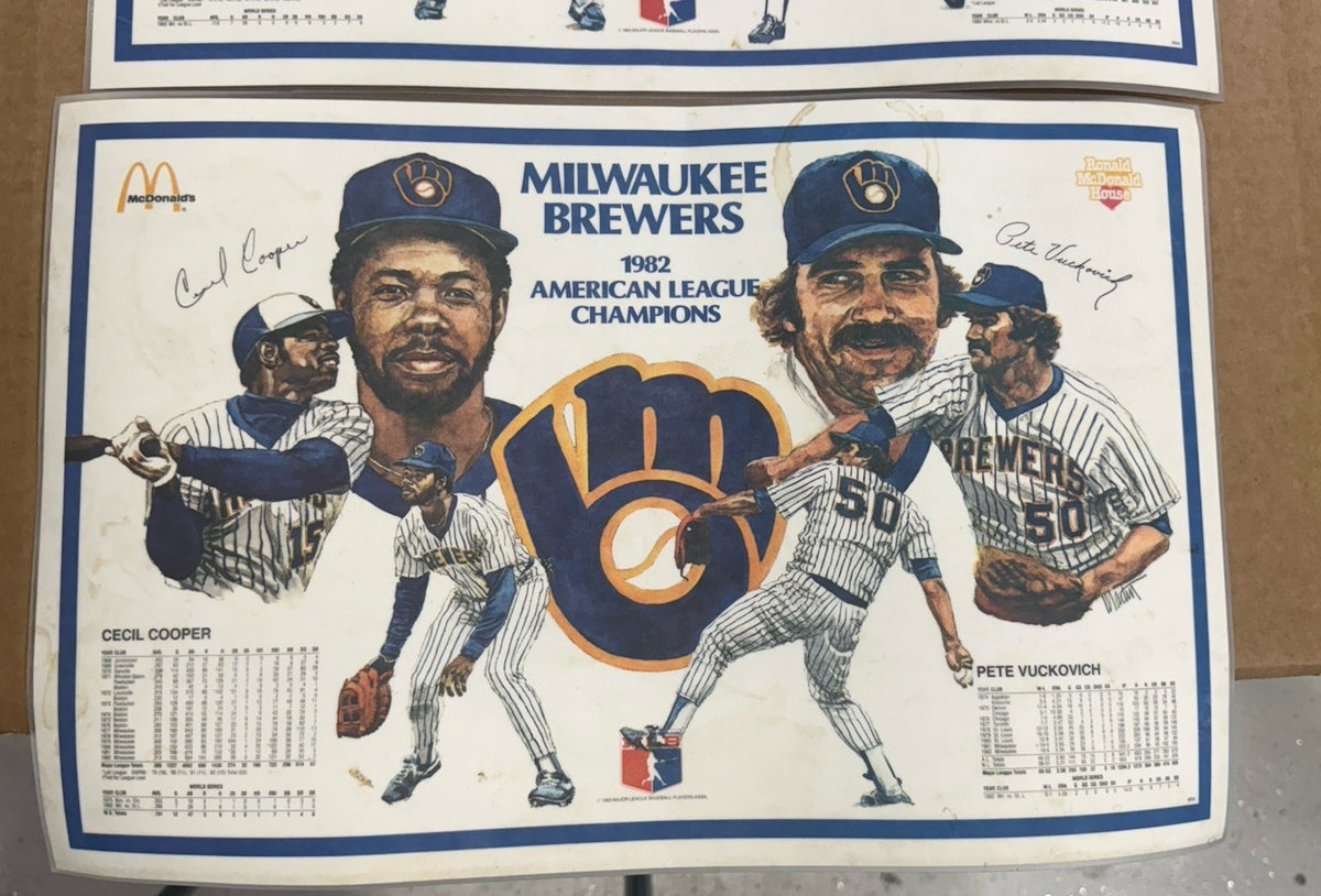 1982 MILWAUKEE BREWERS American League Place Mat Paul Molitor McDonalds 3 Mattes