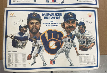 1982 MILWAUKEE BREWERS American League Place Mat Paul Molitor McDonalds 3 Mattes
